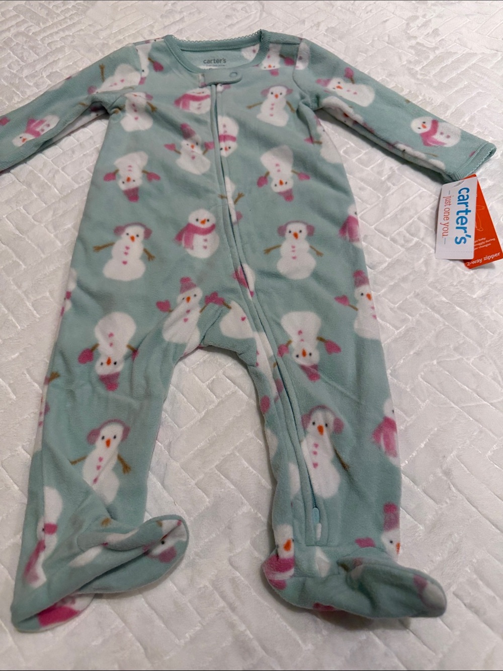 Carter's Mint Green Snowman Fleece Footed One-Piece